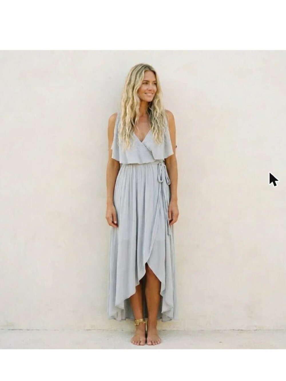 Free people Fiona Maxi Dress Rain Blue Grey color, with beautiful embroidery